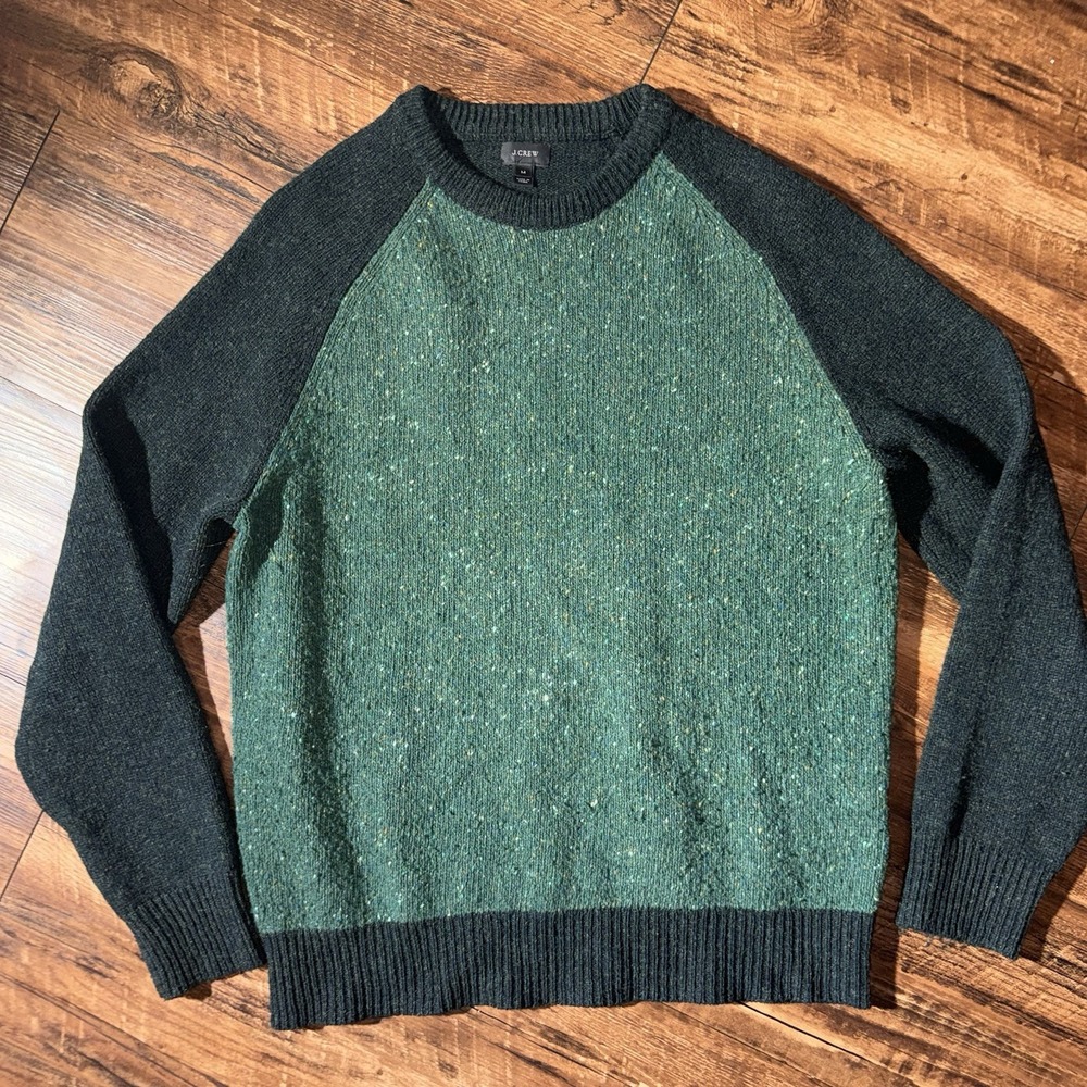 J. Crew Two Tone Green Colorblock Wool Men's Sweater Medium